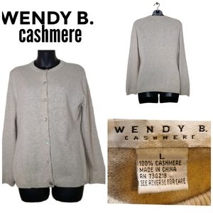 WENDY B. BEIGE 100% CASHMERE CARDIGAN